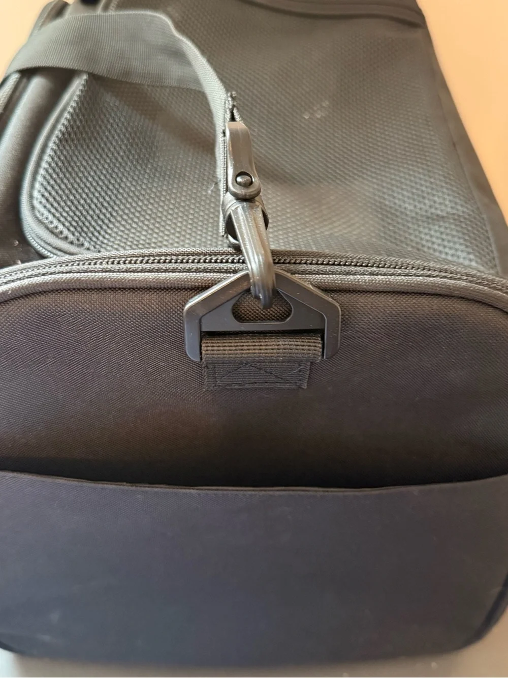 Men's Black Duffel Bag with Mesh Panel and Adjustable Strap